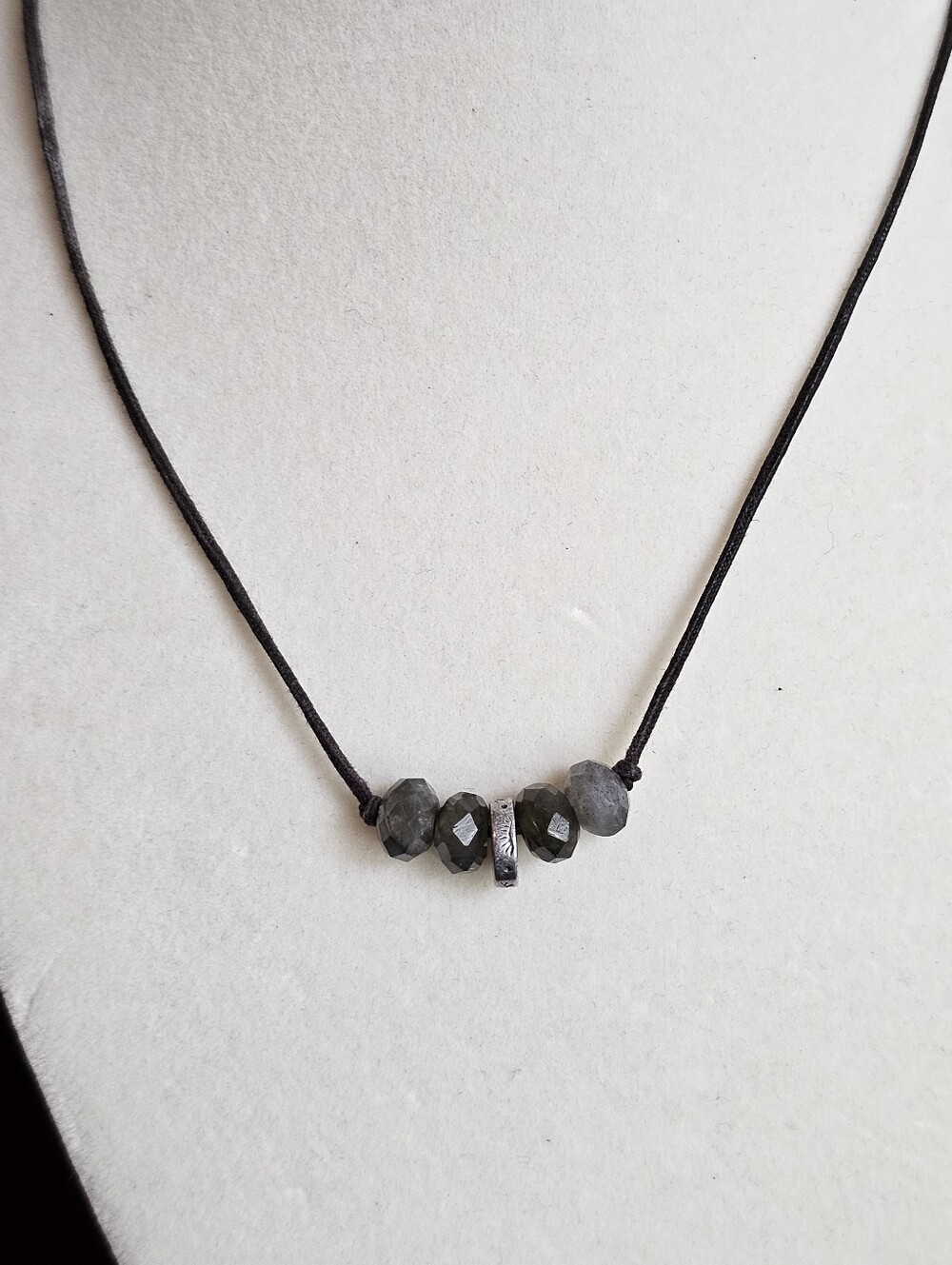 Peyote Bird Labradorite and Quartz Bead Leather Necklace - Picture 6 of 14